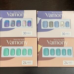 Press-On Nails Set - Purple, Silver, Teal